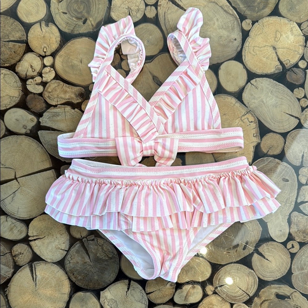 Angel’s Face Pink Striped Kids Swim Set